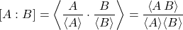 \begin{equation*} \mc{A}{B} =  \ex{\frac{A}{\ex{A}} \cdot \frac{B}{\ex{B}}} = \frac{\ex{A \, B}}{\ex{A}\ex{B}} \end{equation*}