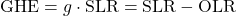 Rendered by QuickLaTeX.com \begin{equation*} \GHE = g\cdot\SLR = \SLR - \OLR \end{equation*}
