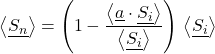 \begin{equation*} \ex{\xloc\Sn} = \left(1-\frac{\ex{\xloc\albedo\cdot\xloc\isi}}{\ex{\xloc\isi}}\right)\,\ex{\xloc\isi} \end{equation*}