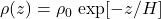 \rho(z) = \rho_0 \, \exp[-z/H]